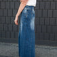 Long a-line denim skirt with a button detail