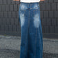 Long a-line denim skirt with a button detail