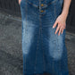 Long a-line denim skirt with a button detail