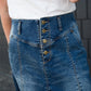 Long a-line denim skirt with a button detail