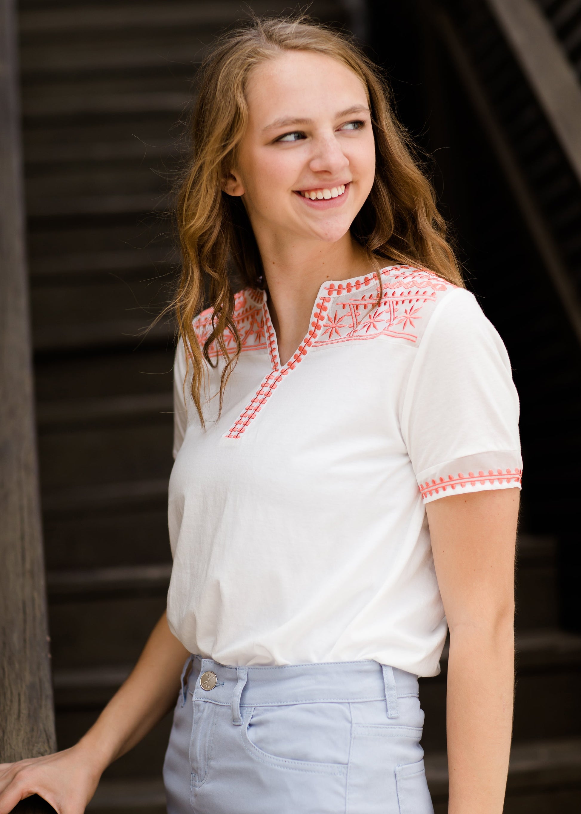 Coral Embroidered Modest Top 