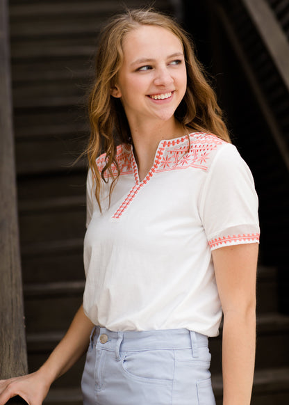 Coral Embroidered Modest Top 