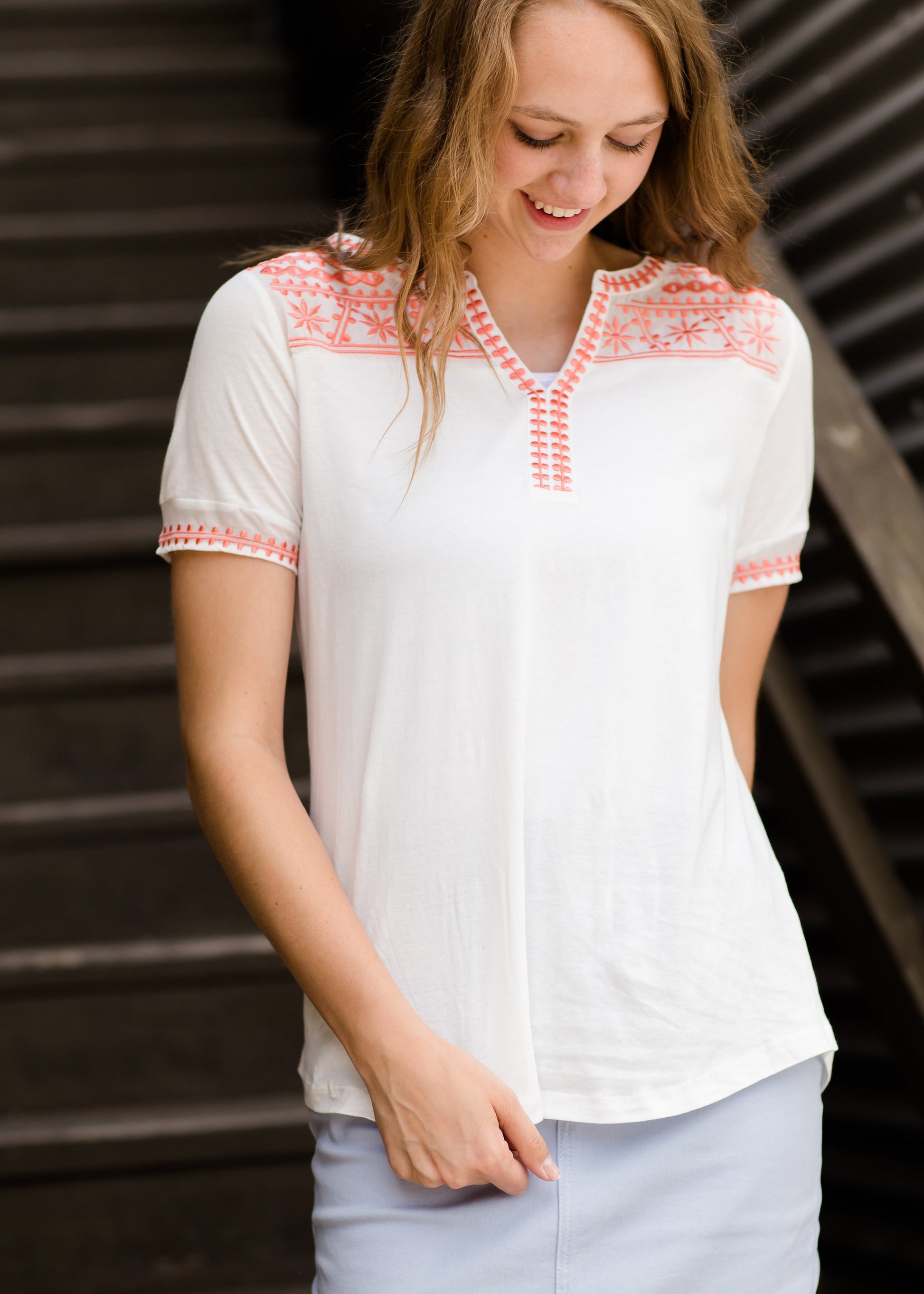 Coral Embroidered Modest Top 
