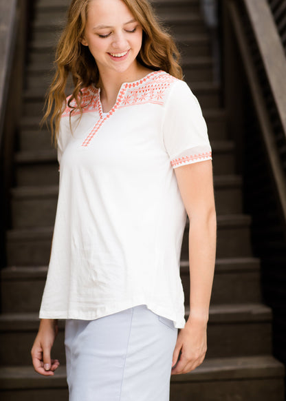 Coral Embroidered Modest Top 