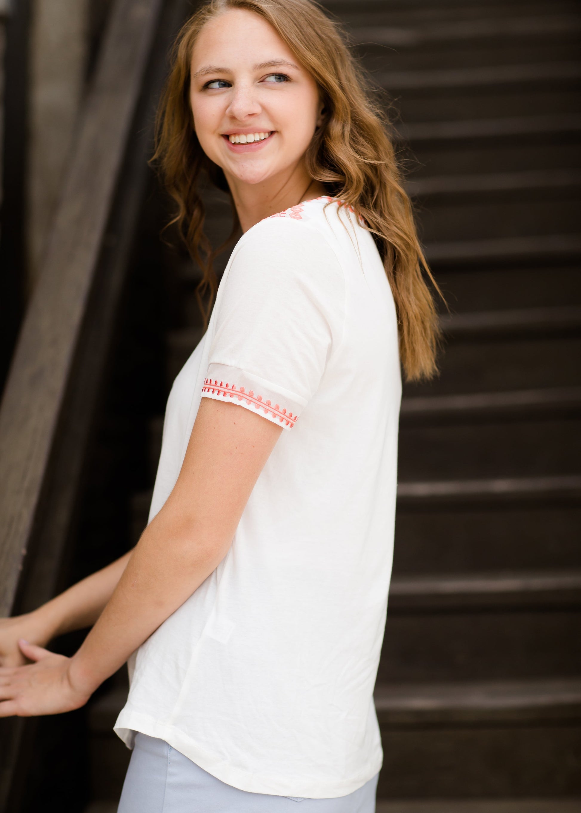 Coral Embroidered Modest Top 