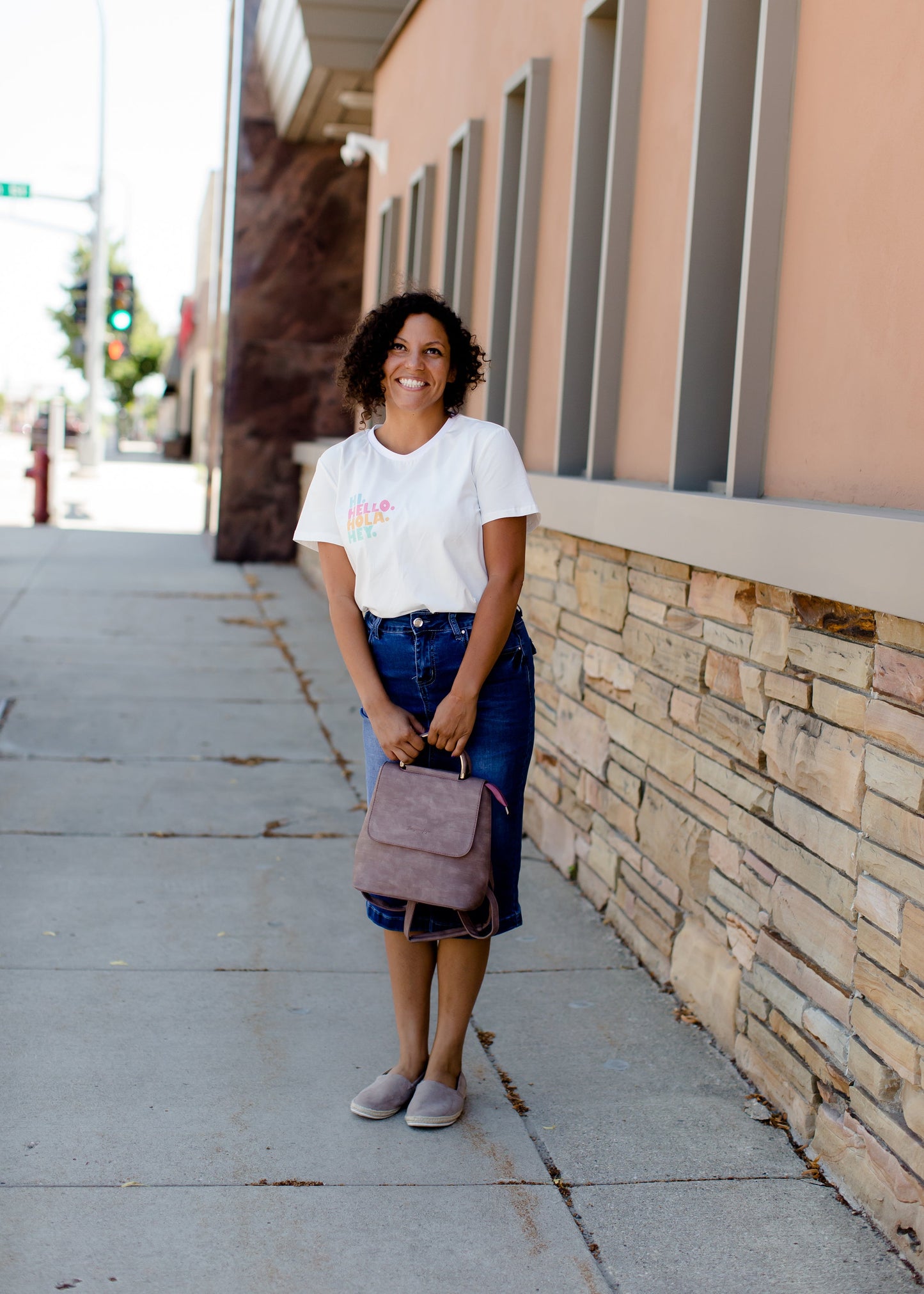 modest midi denim skirt with back pocket detail