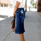 modest midi denim skirt with back pocket detail