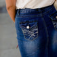 modest midi denim skirt with back pocket detail