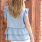 Chambray Button Ruffle Sleeve Blouse Tops