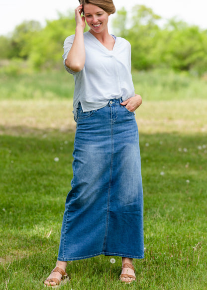 Chambray Striped 3/4 Sleeve Top - FINAL SALE Tops