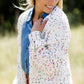 multi color popcorn knit open front ivory cardigan