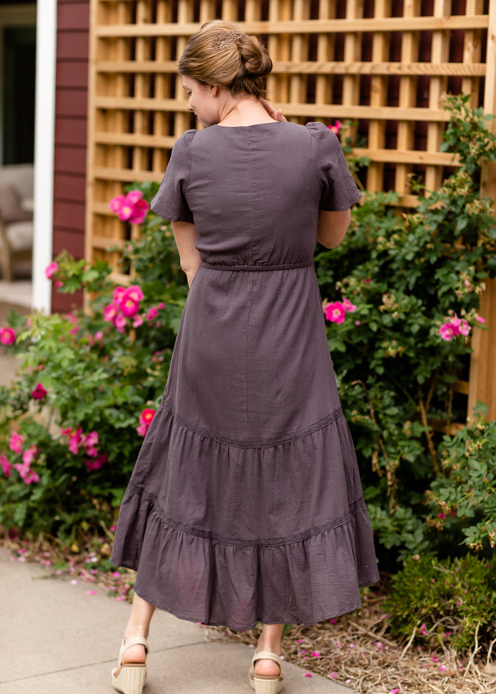 Charcoal Contrast Ruffled Detail Maxi Dress - FINAL SALE Dresses