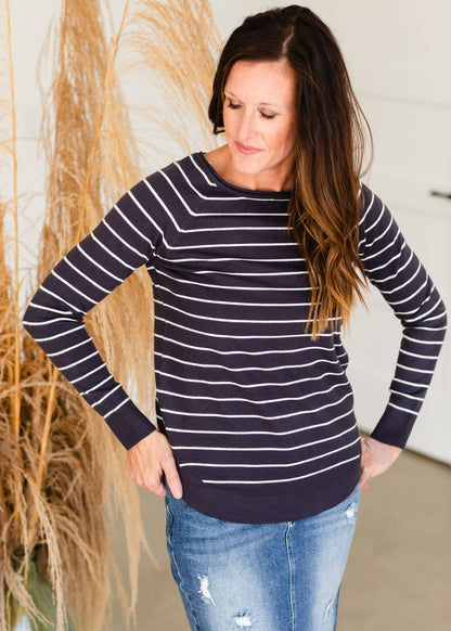 Charcoal + Ivory Boat Neck Sweater Tops