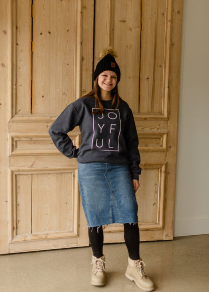 Charcoal Joyful Graphic Sweatshirt Tops Amy Anne Apparel Inc