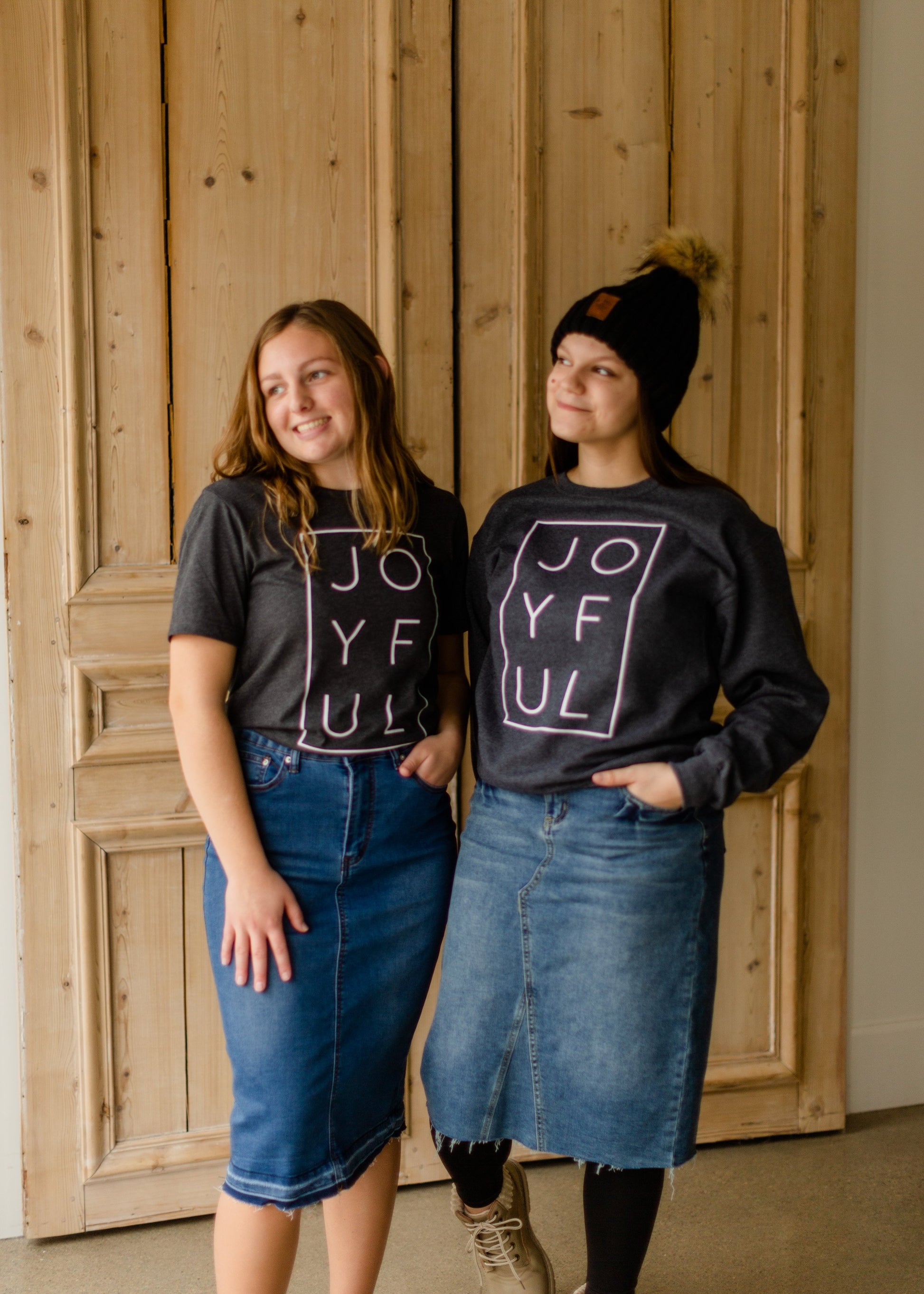 Charcoal Joyful Graphic Sweatshirt Tops Amy Anne Apparel Inc