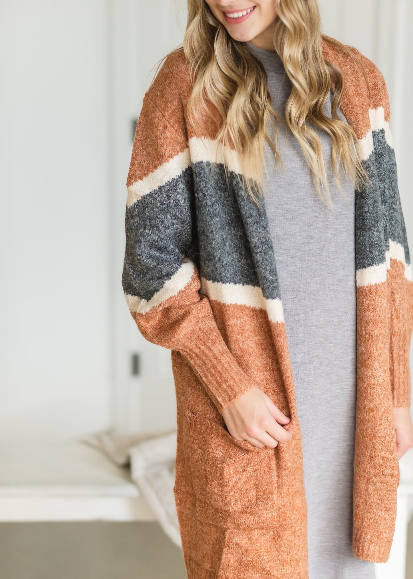 Charcoal + Rust Long Sleeve Cardigan Shirt