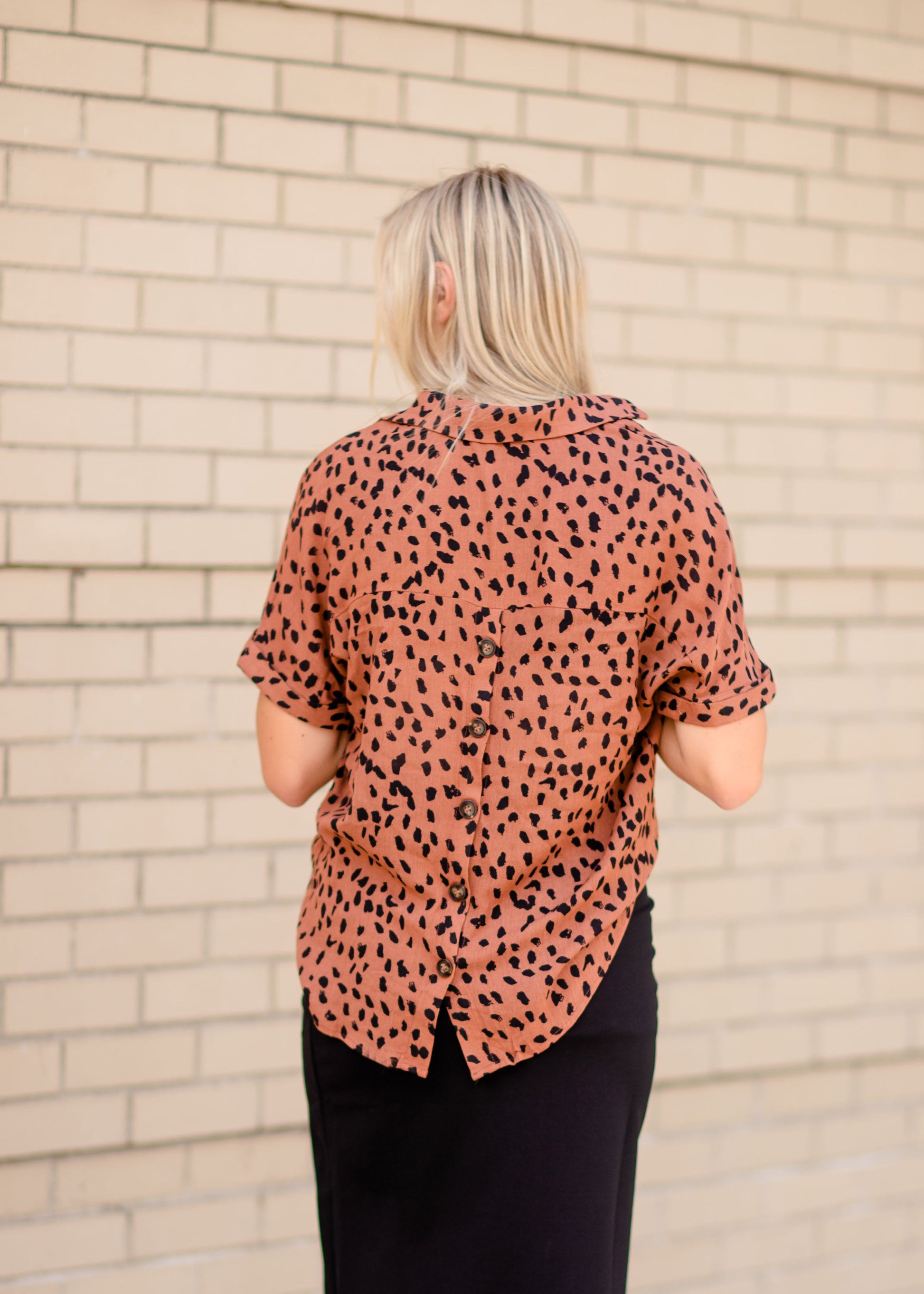 Cheetah Print Button Up Front Pocket Top Tops