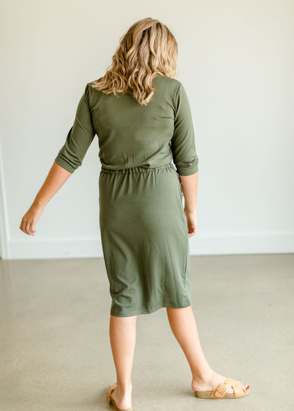Chelsea Olive Button Detail Midi Dress -  FINAL SALE Dresses