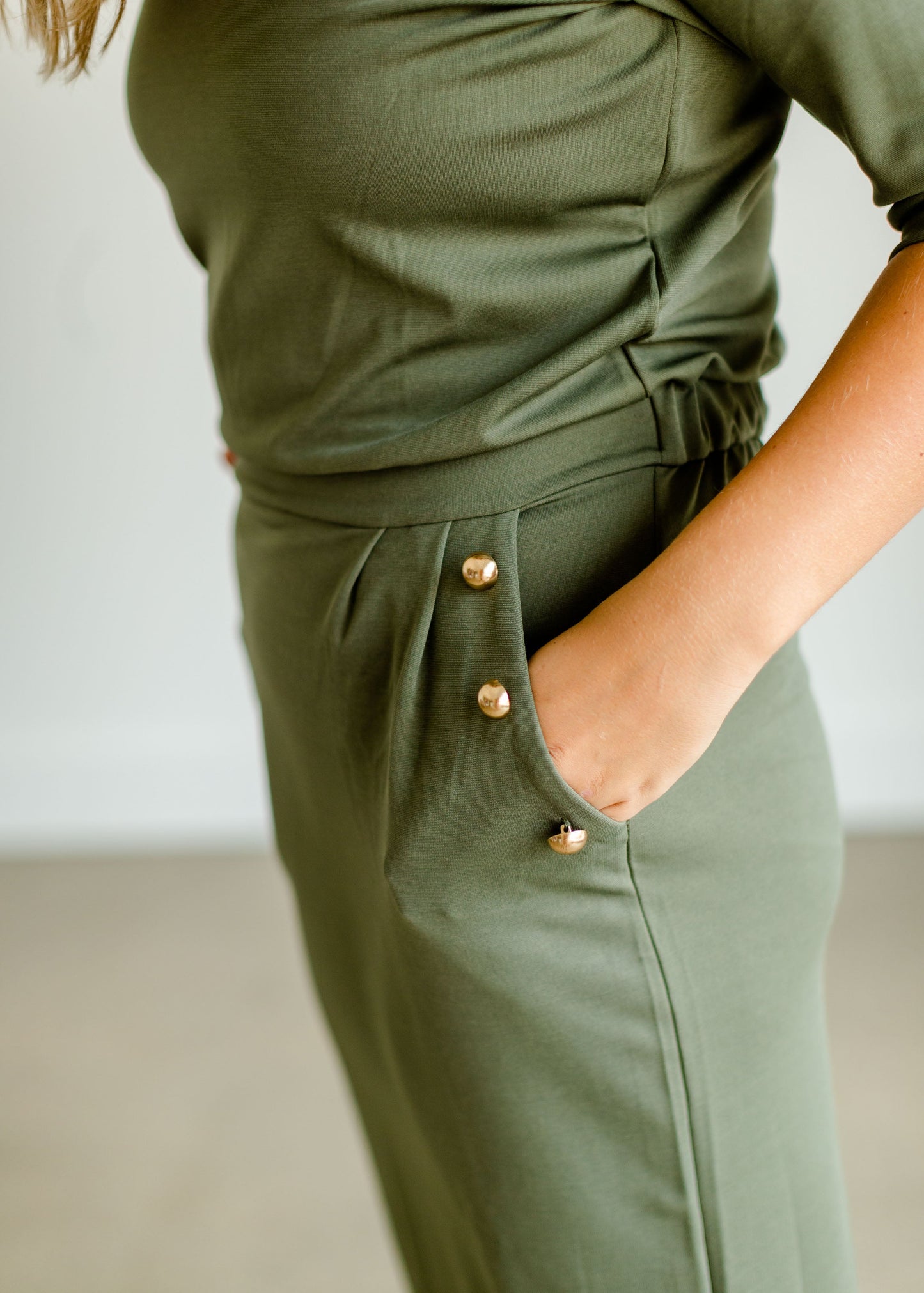 Chelsea Olive Button Detail Midi Dress -  FINAL SALE Dresses