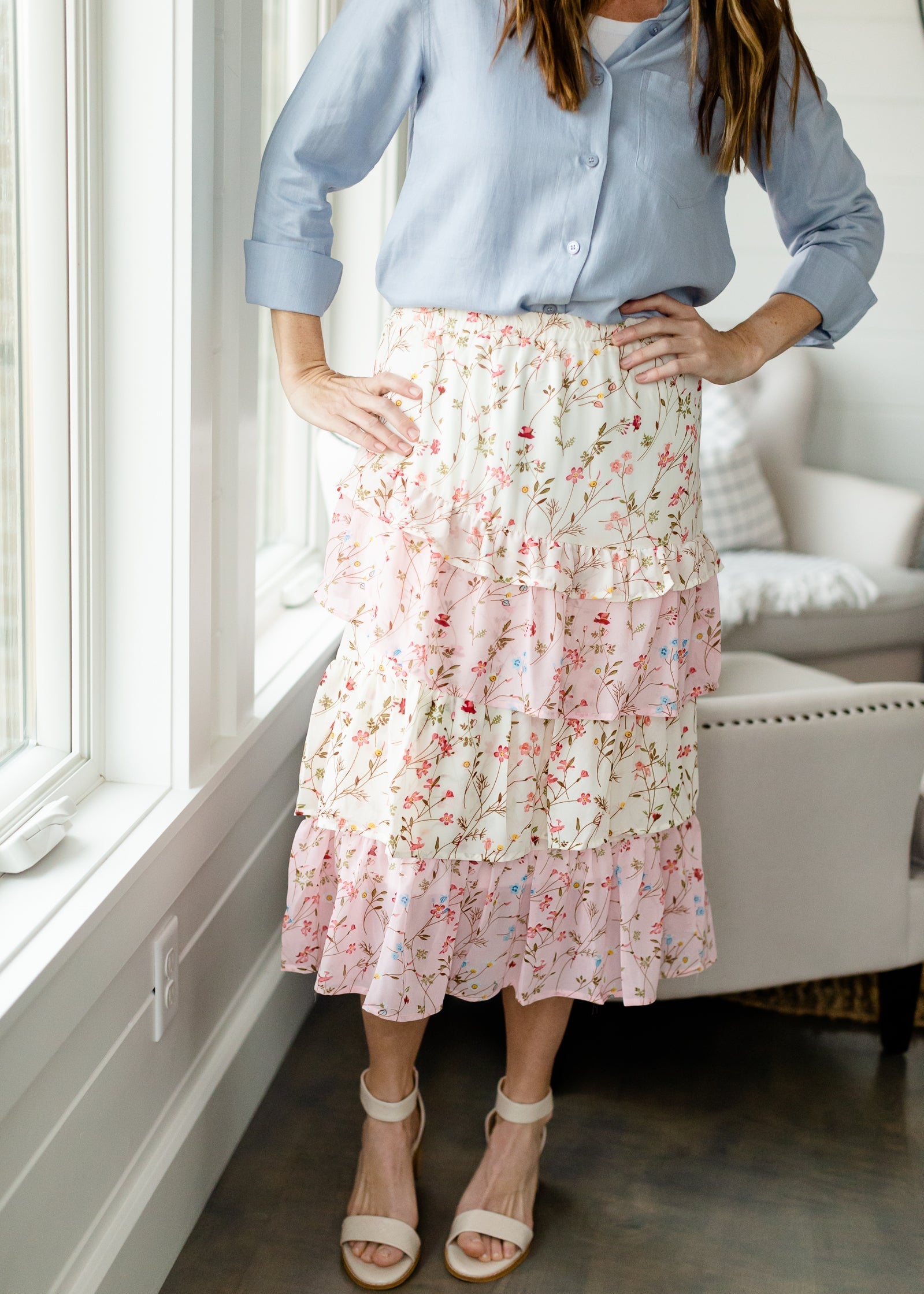 Cherry Blossom Ruffle Front Midi Skirt - FINAL SALE Skirts