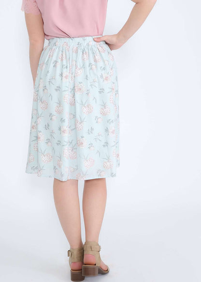 mint and floral modest polyester midi skirt
