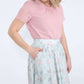 mint and floral modest polyester midi skirt