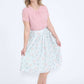 mint and floral modest polyester midi skirt
