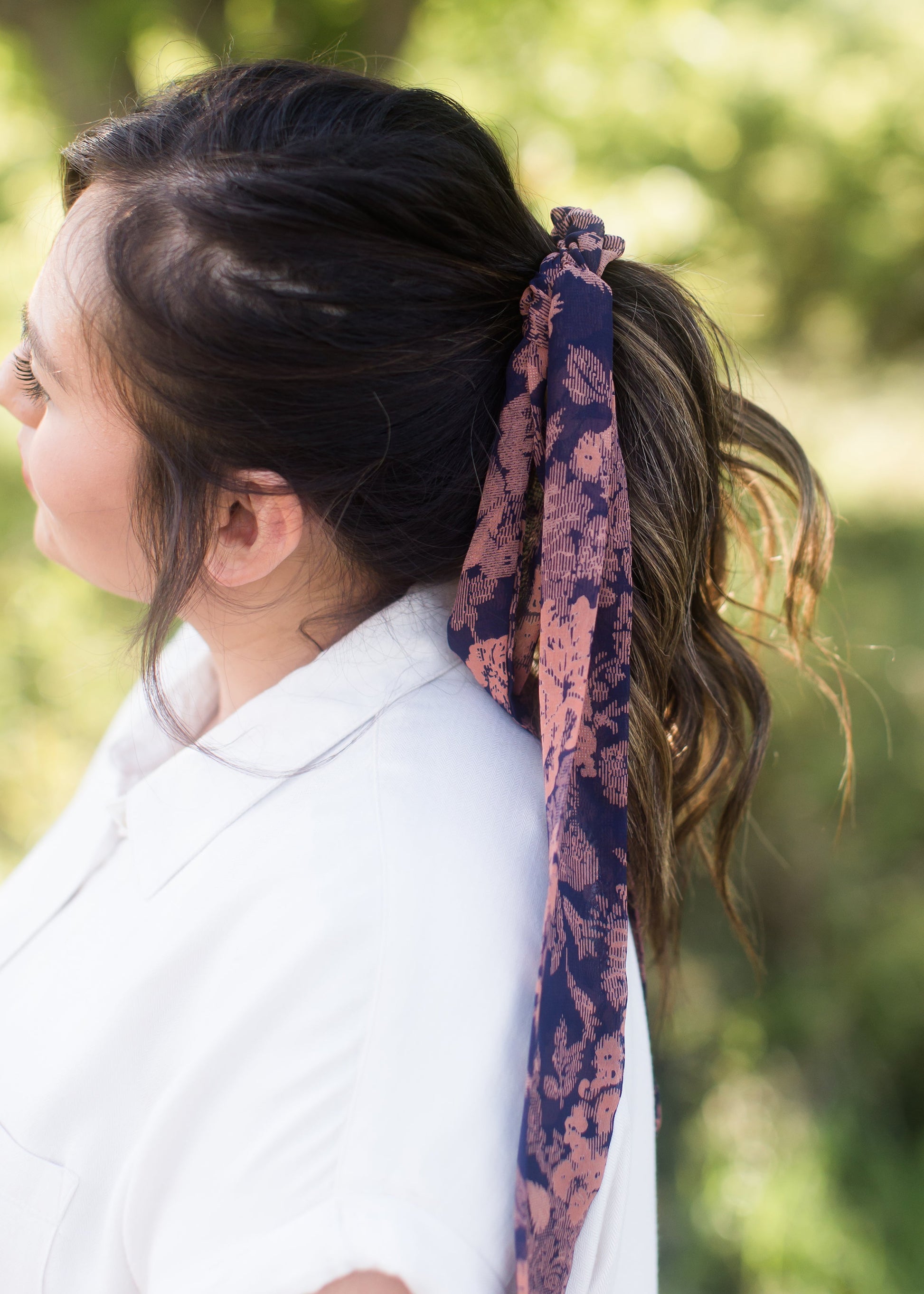 Navy floral hair scrunchie and bandana