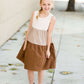 Modest Girls Brown and Tan Tiered Sleeveless Midi Dress
