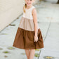 Modest Girls Brown and Tan Tiered Sleeveless Midi Dress