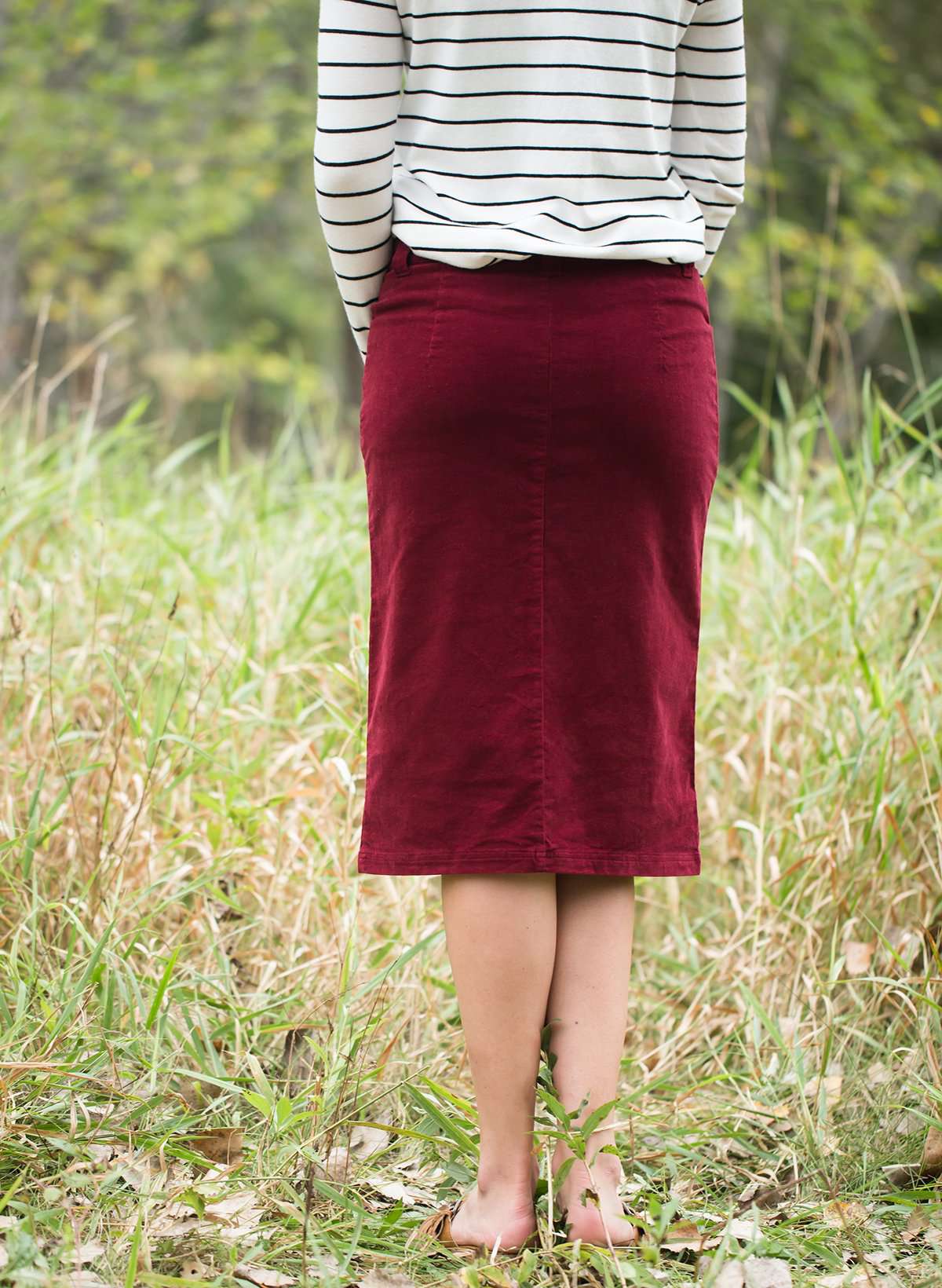 Women's modest corduroy below the knee skirt khaki, burgundy, teal, orange