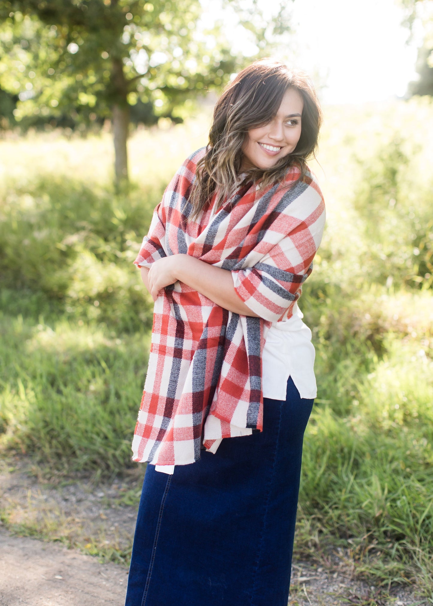 orange plaid blanket scarf