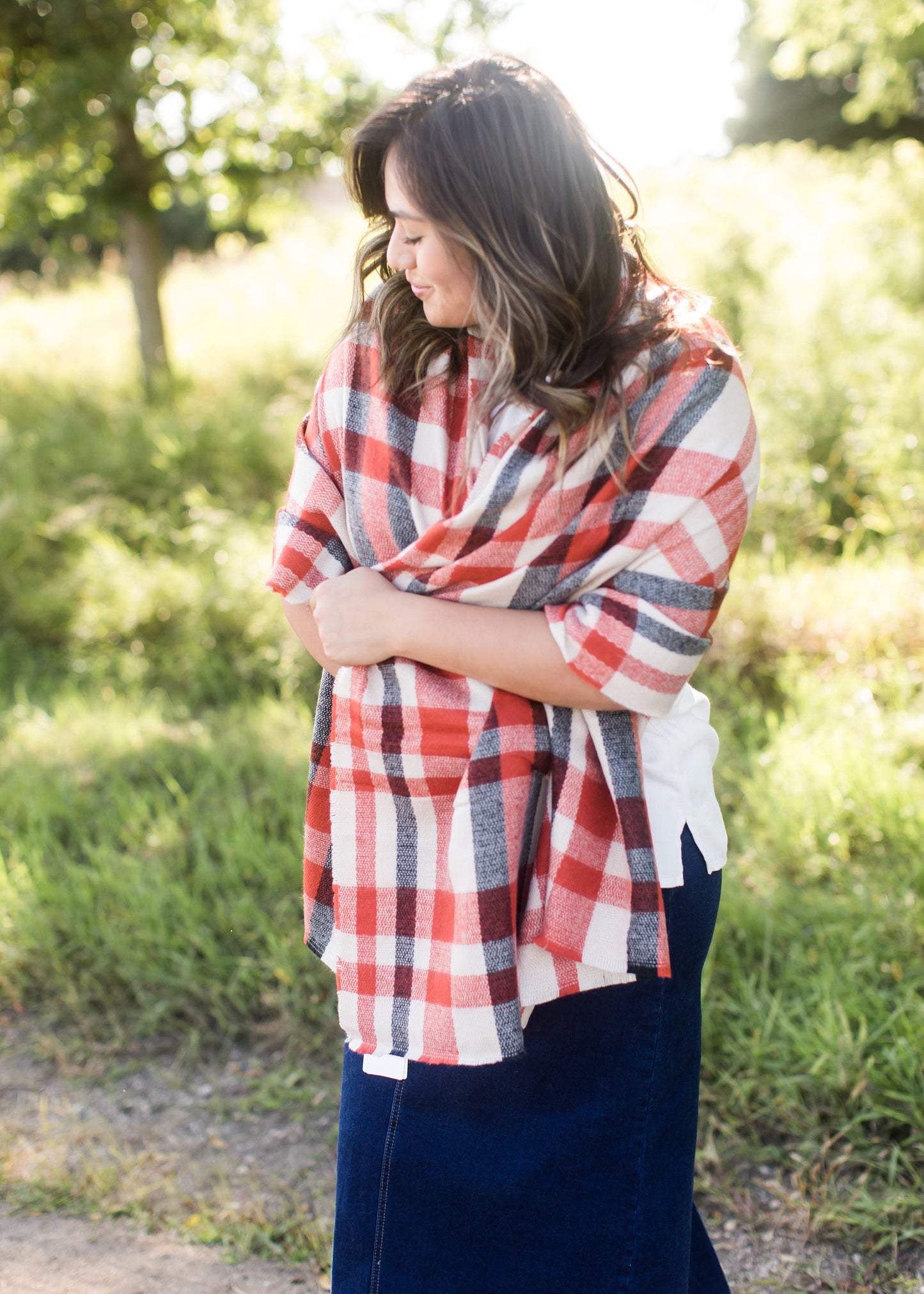 orange plaid blanket scarf