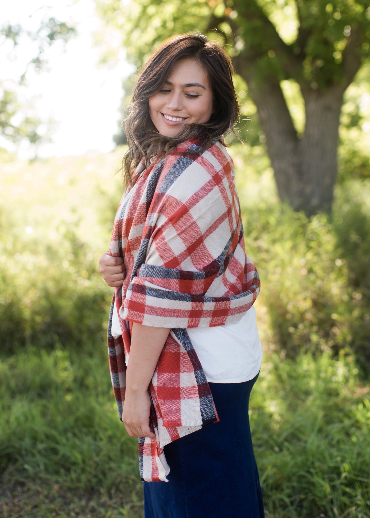 orange plaid blanket scarf