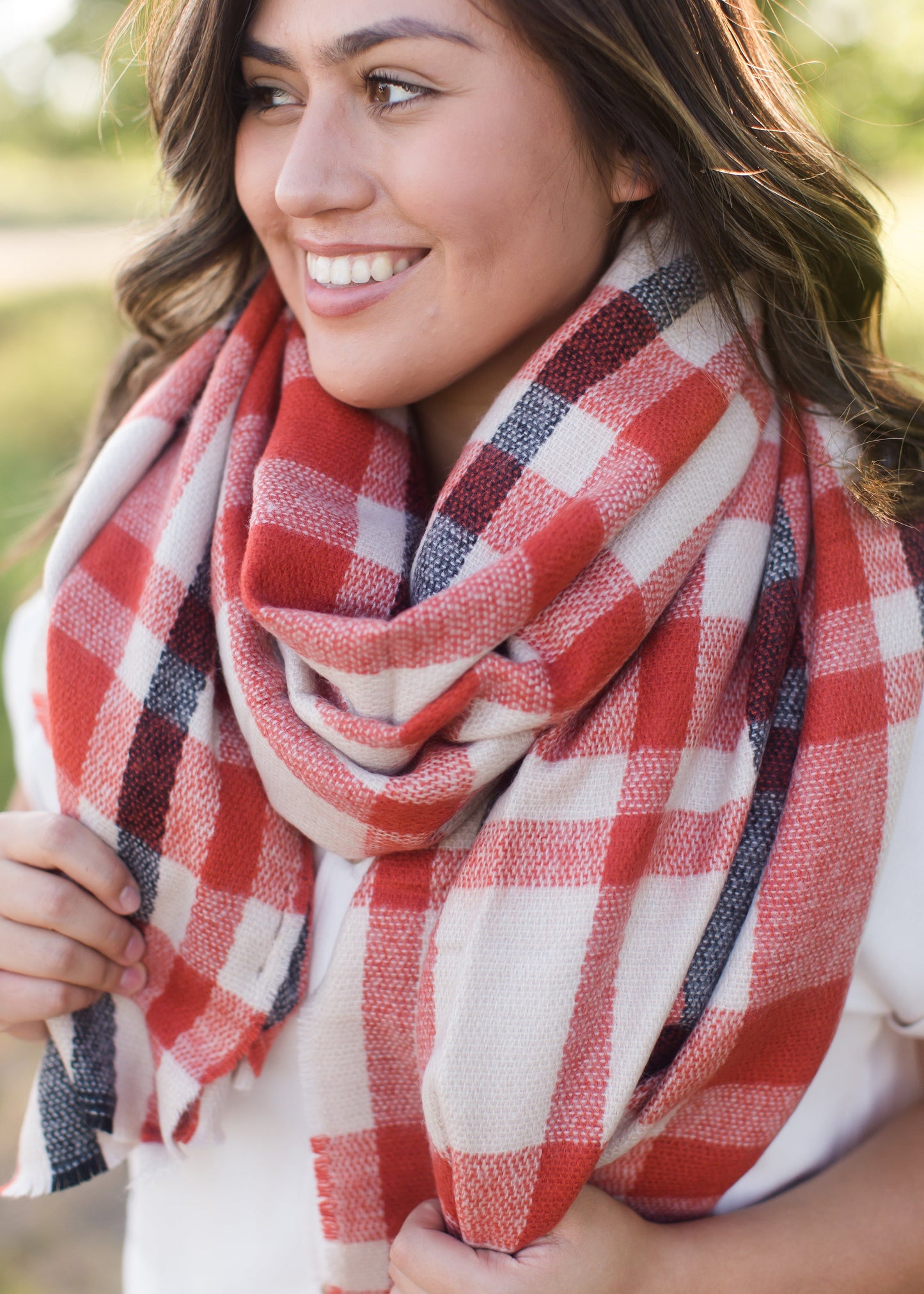 orange plaid blanket scarf