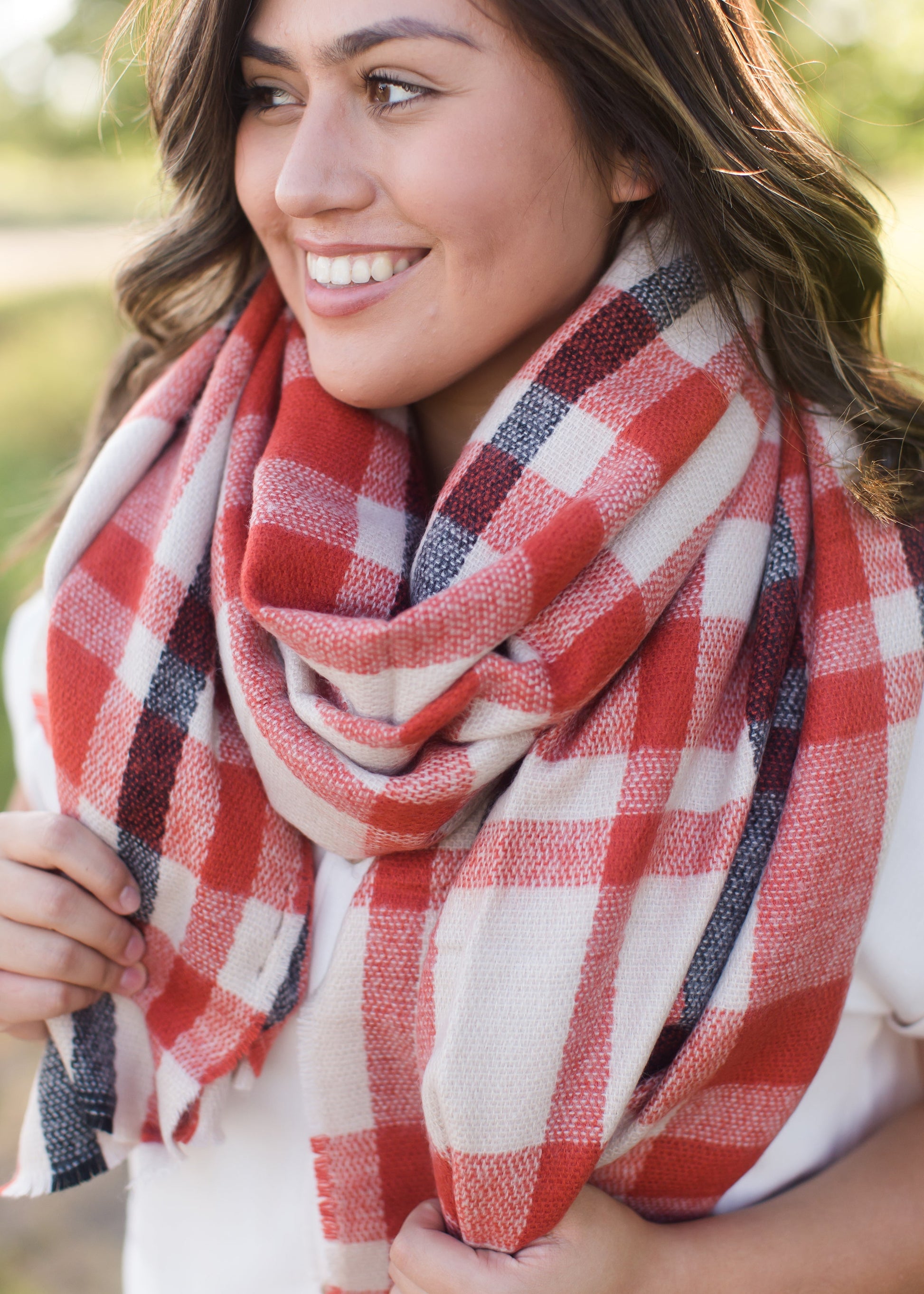 orange plaid blanket scarf