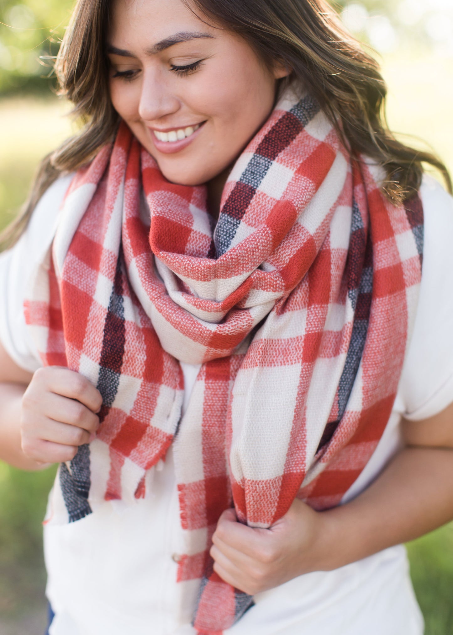 orange plaid blanket scarf