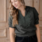 Cinched Waist V-Neck Top Shirt Hayden