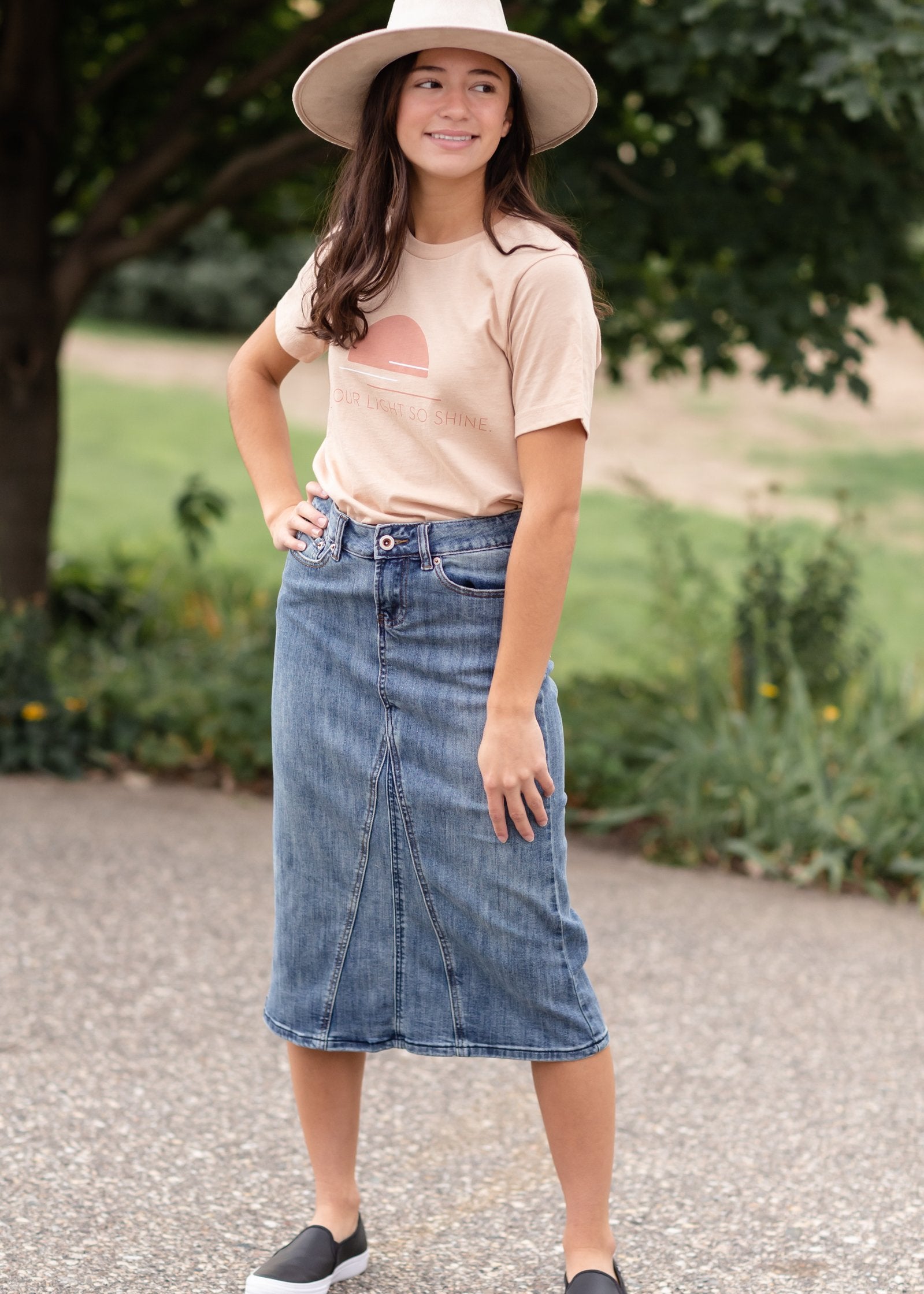 Claire Pencil Fit A-line Denim Skirt Skirts Inherit