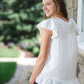 This is a modest ruffle sleeve green, red, blue embroidered top