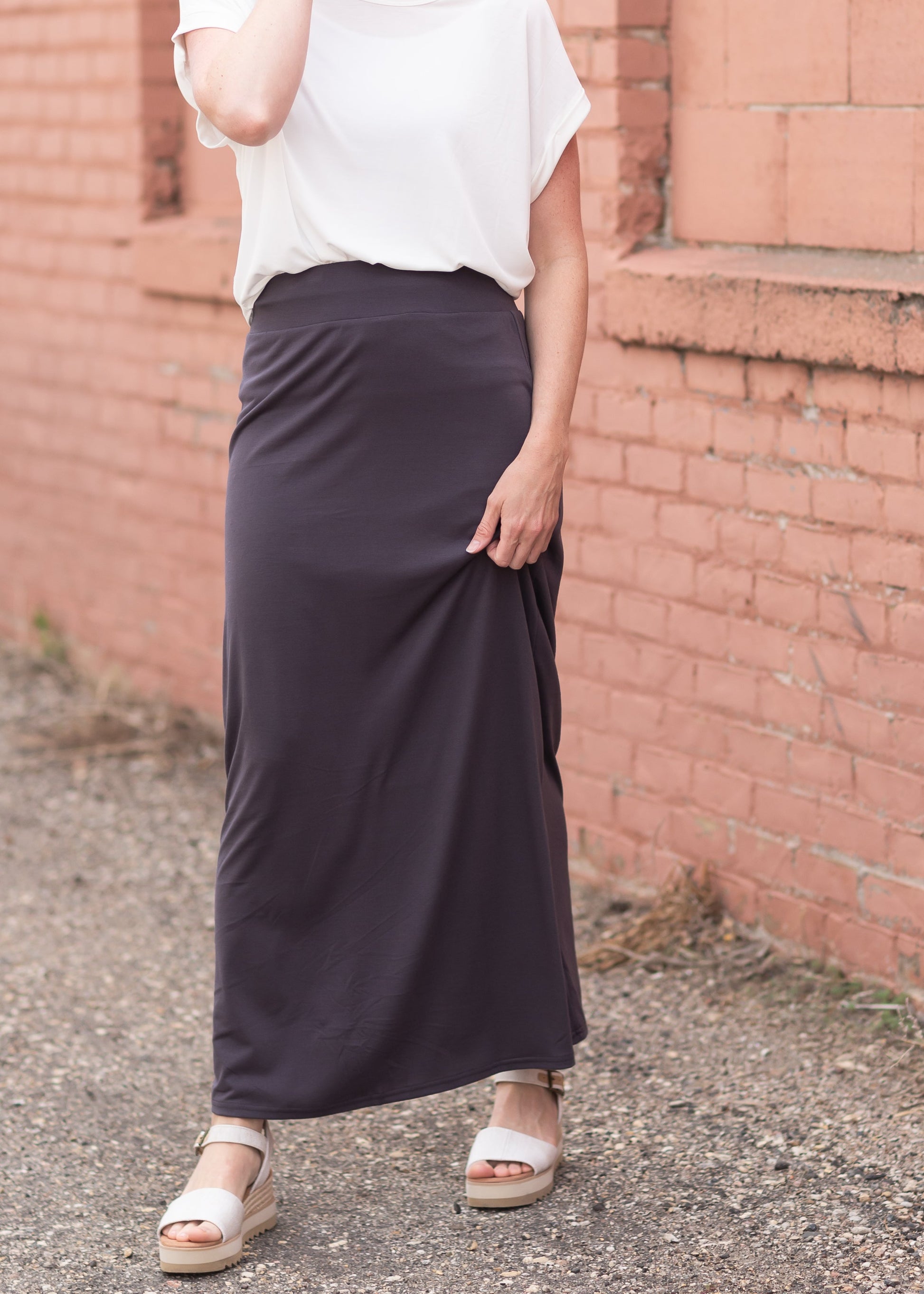 Clarise Charcoal Premium Knit Maxi Skirt Skirts