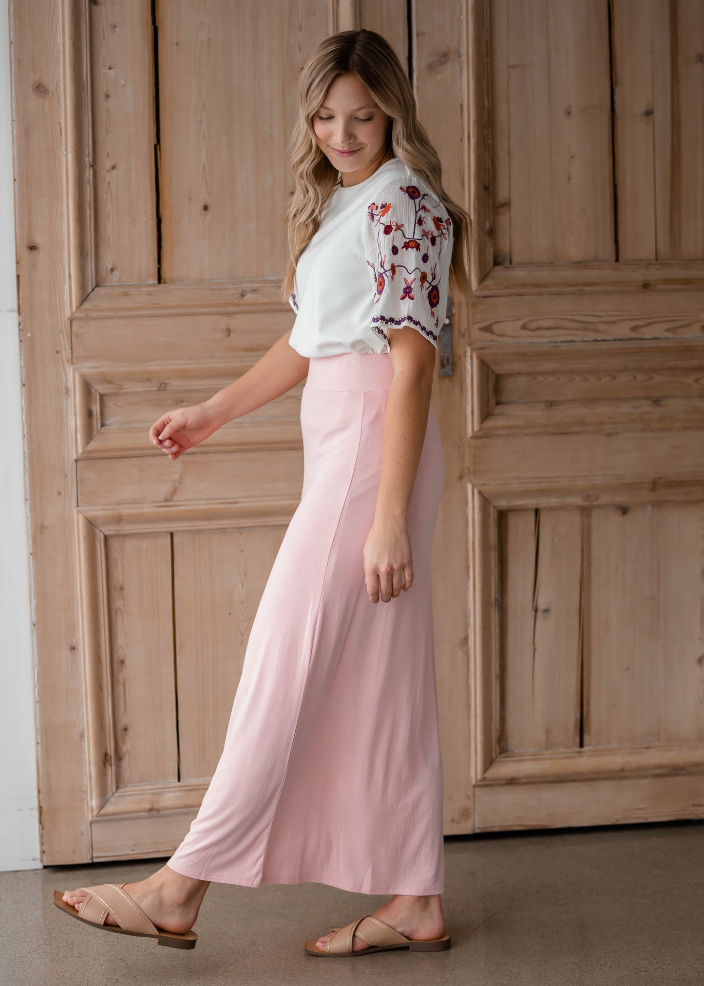 Clarise Pink Premium Knit Maxi Skirt Skirts Inherit - SOP