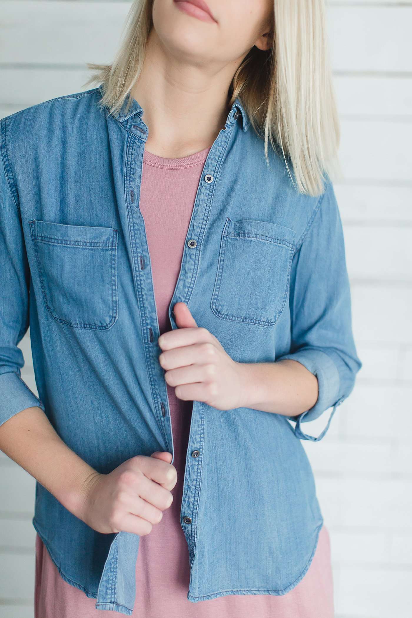 Classic Chambray Button Up - FINAL SALE Tops Dark Blue / S