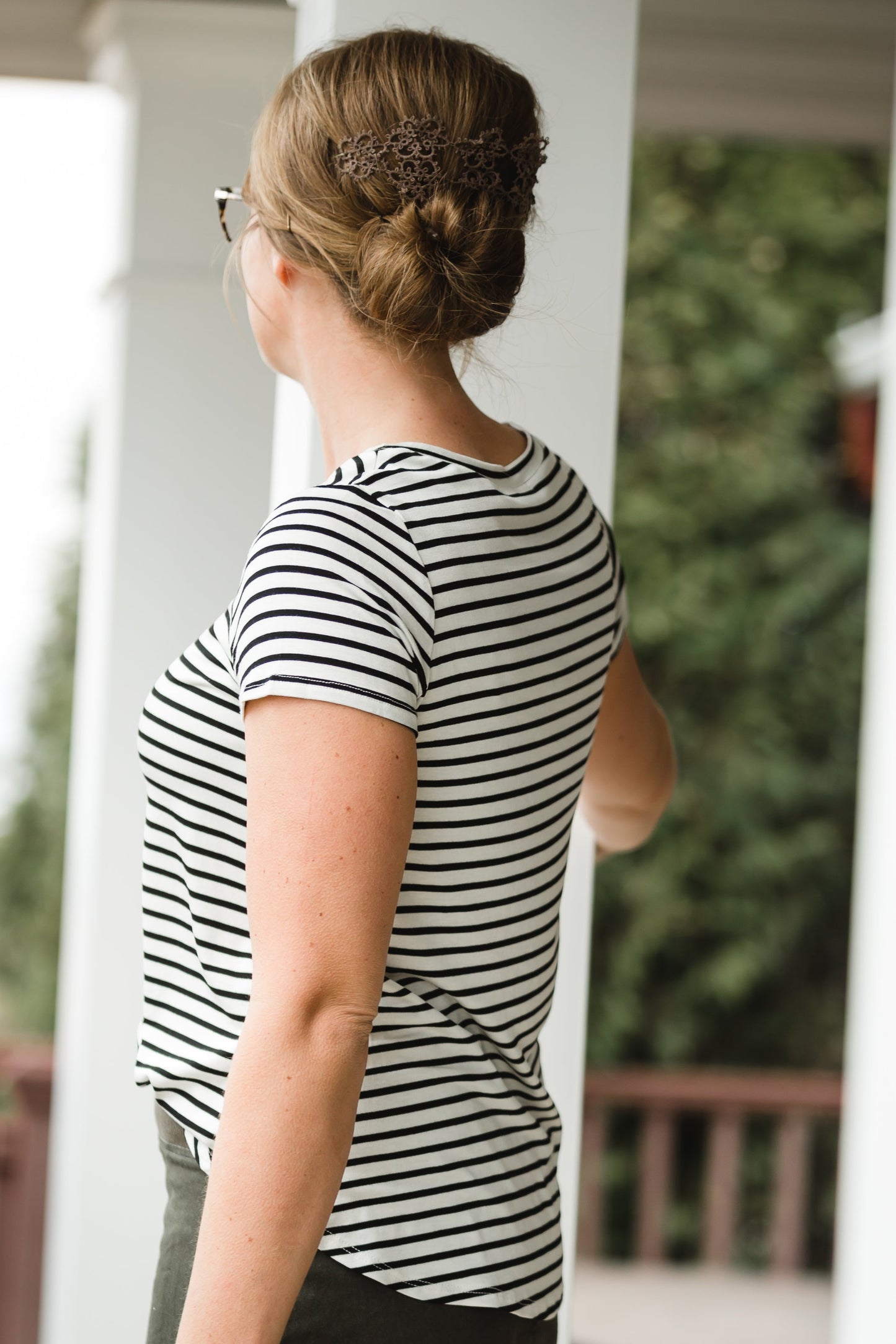 Classic Comfy Striped Short Sleeve Tee Tops