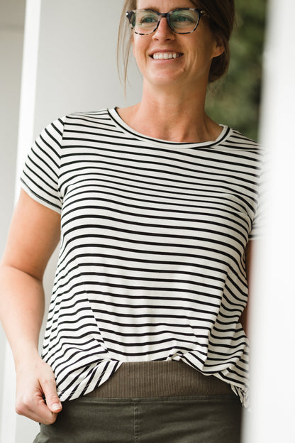 Classic Comfy Striped Short Sleeve Tee Tops