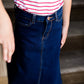 young girls modest long denim jean skirt 