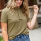 Classic Olive Rolled Button Up Tee - FINAL SALE Tops