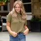 Classic Olive Rolled Button Up Tee - FINAL SALE Tops