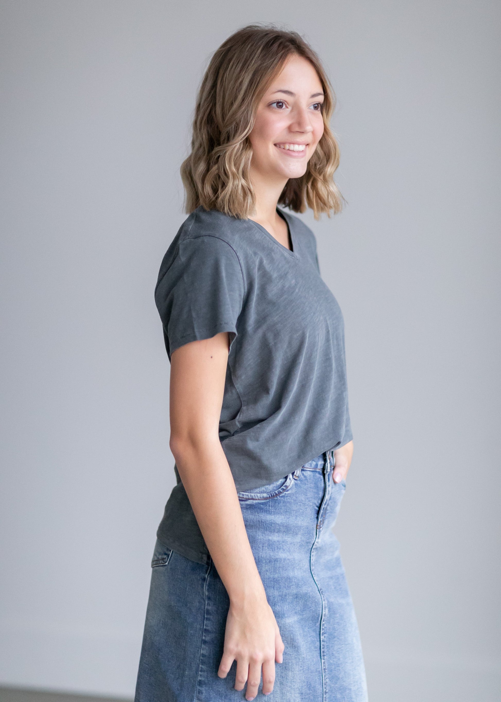 The Classic Short Sleeve V-Neck Top by Lucky Brand is a wardrobe staple that will go with all the things! This classic V-neck t-shirt is tailored in a relaxed fit from soft 100% cotton in a range of colors with a slight heathered look. Wear with your favorite bottoms and cozy layers for effortless styling!