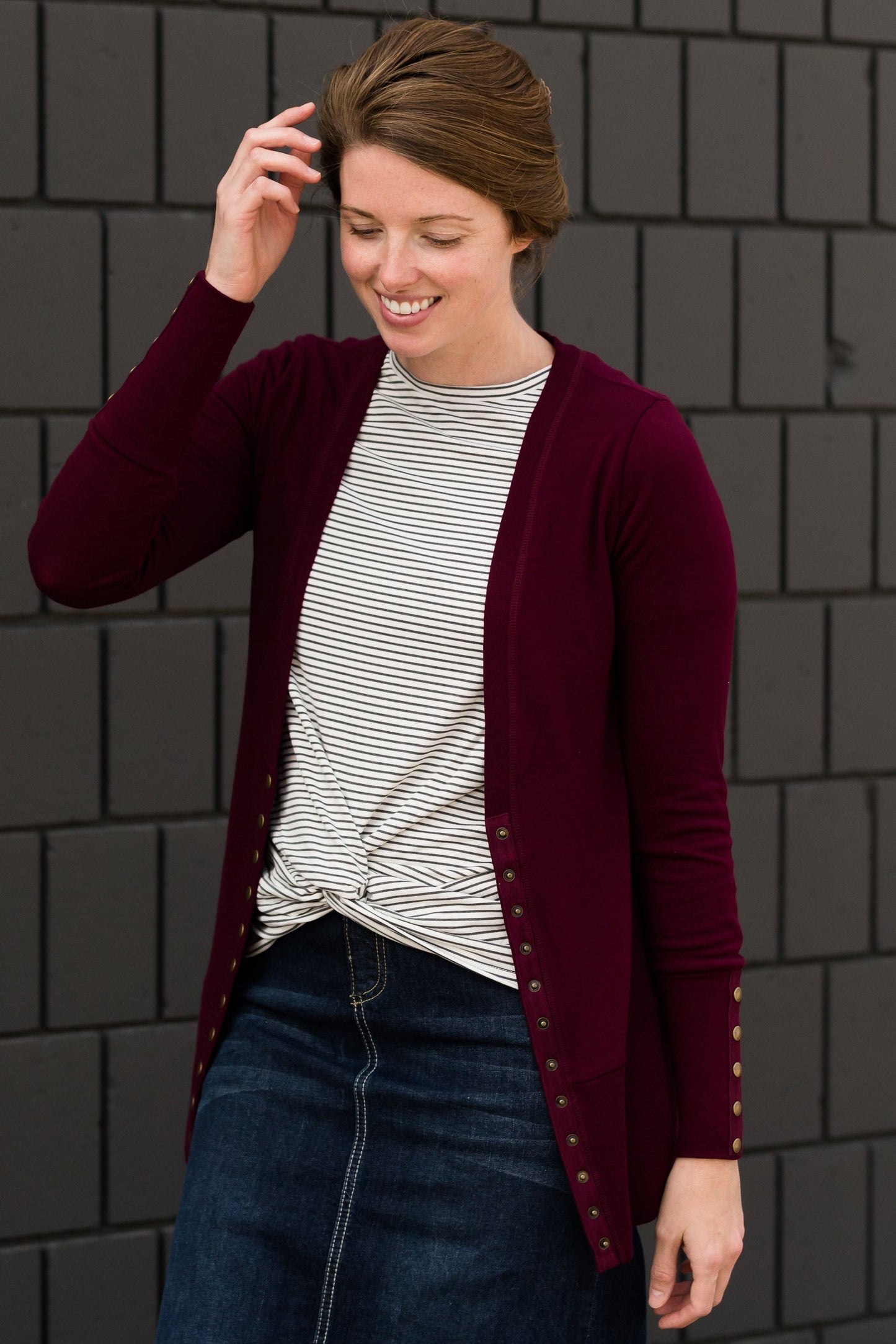 Classic Snap Button Cardigan - FINAL SALE Layering Essentials Wine / XS